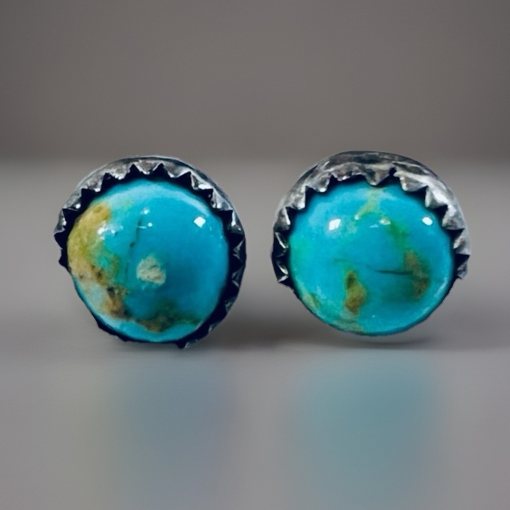 Vintage, aged silver and turquoise pierced stud earrings